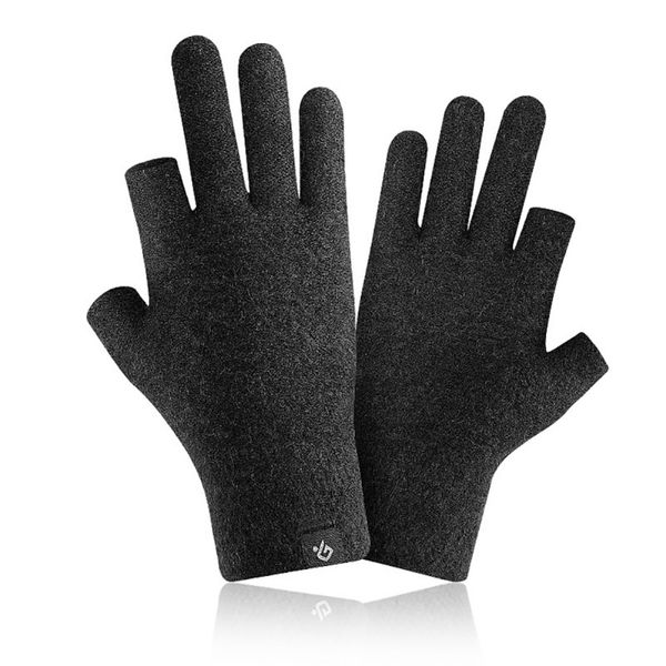 winter men mitten 2 fingers exposed keep warm touch screen windproof thin guantes driving anti slip outdoor fishing male gloves, Black